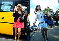 Подглядываем под юбки молодым девахам